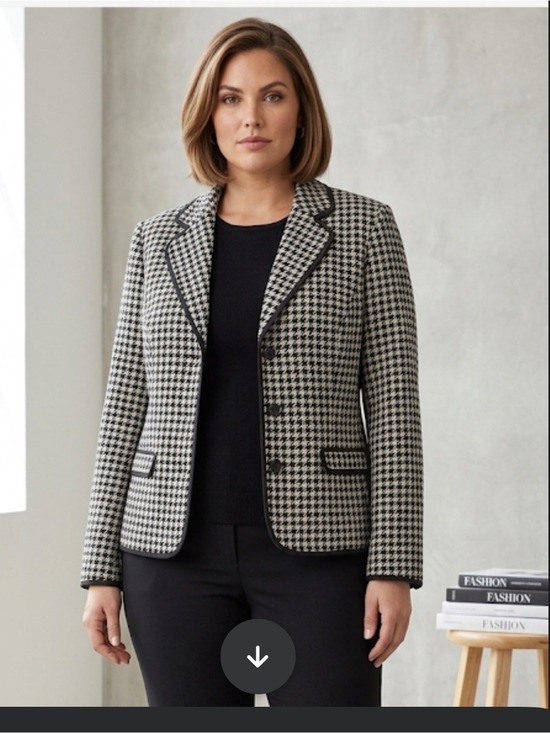 Monterey Bay Jackets & Blazers - Monterey Bay Houndstooth Blazer Black Gray Piped Trim Tailored Sz 16
